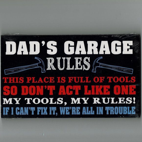 Man Cave Wood Sign Wall Plaque Dad Fathers Day Tools Gift Dads Garage Rules - Picture 2 of 2